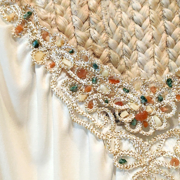 Gold Lace and Gemstone Embellished White Tank Top - Picture 3 of 6